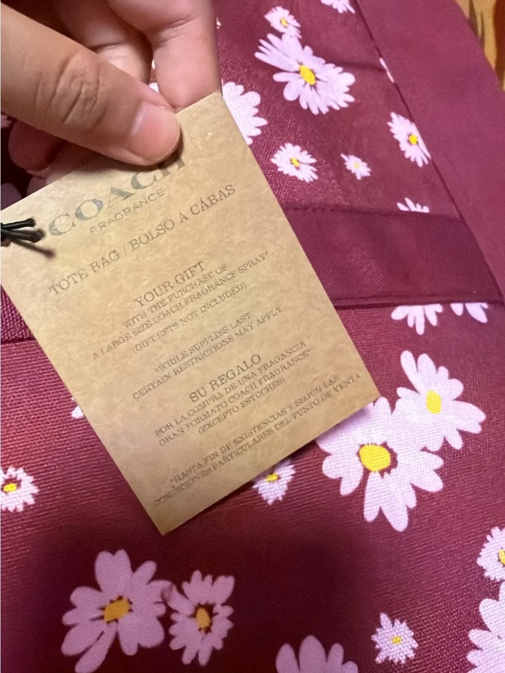 Coach Fragrance Daisy Tote Bag Burgundy Floral Canvas Promo GWP NWT